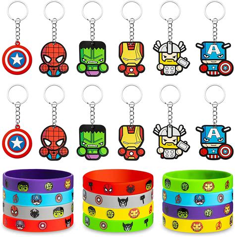 6sisc 24pcs Superhero Bracelets And Keychains Marvel Avengers Themed