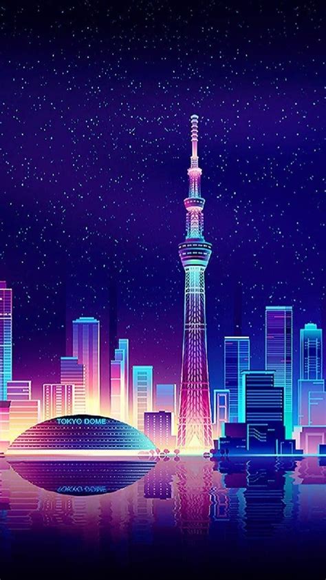 Starry Night Sky Above A Neon City Hd Wallpaper Backiee