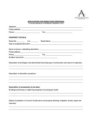 Fillable Online APPLICATION FOR DEMOLITION PROPOSAL Fax Email Print