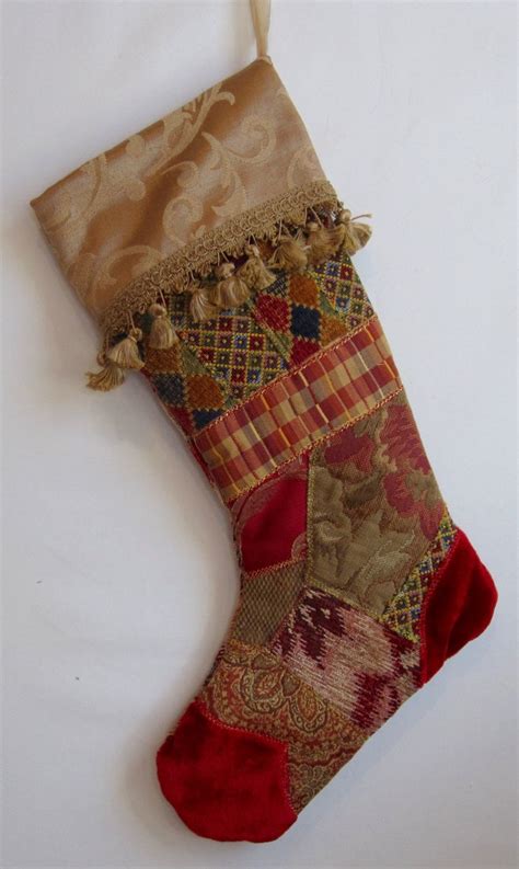 Fancy Christmas Stocking Handmade Fabric Art Crazy Quilt Patchwork By Bjelvgren On Etsy