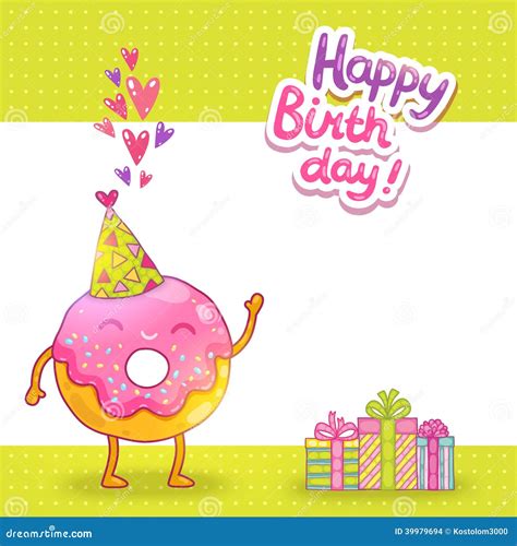 Happy Birthday Card Background With Cute Donut Stock Vector Image