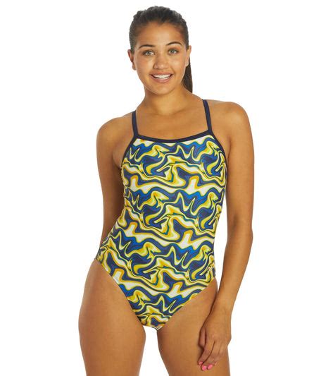 dolfin women s xtrasleek surge print v2 back one piece swimsuit surge navy gold at