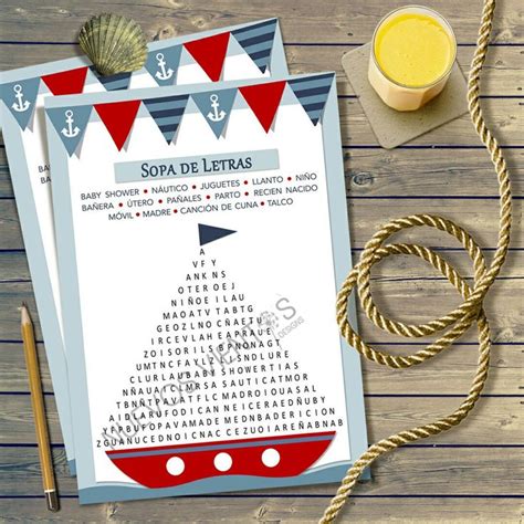 Spanish Word Search Nautical Theme Baby Shower Instant Download