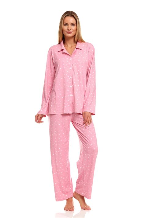 Lati Fashion Women Sleepwear Pajamas Female Long Sleeve Button Down Pajamas Set Pink L