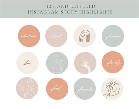 12 Hand Lettered Instagram Highlight Cover Grey Storie Cover Line Art