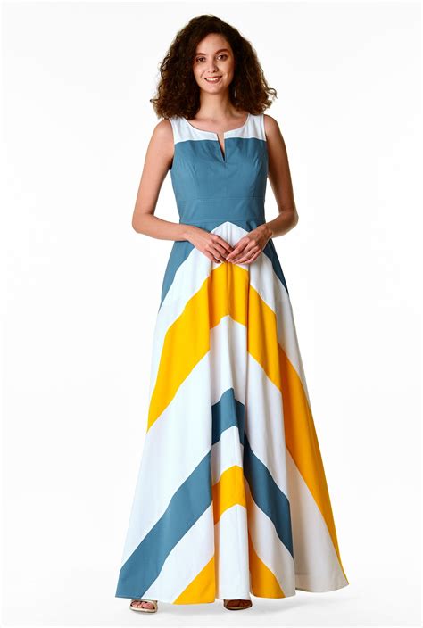 Shop Chevron Stripe Colorblock Maxi Dress Eshakti