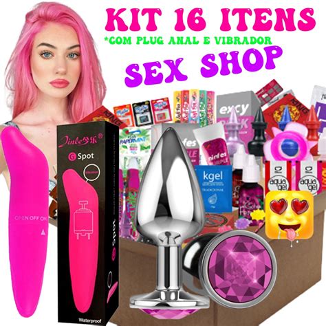 Kit Sex Shop 16 Produtos Eróticos Com Plug Anal Vibrador Feminino Ponto G Golfinho Escorrega