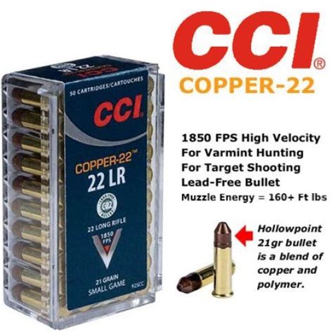 Cci Copper 22 Lr 21 Grain Copperpolymer 1850 Fps 160 Ft Lbs