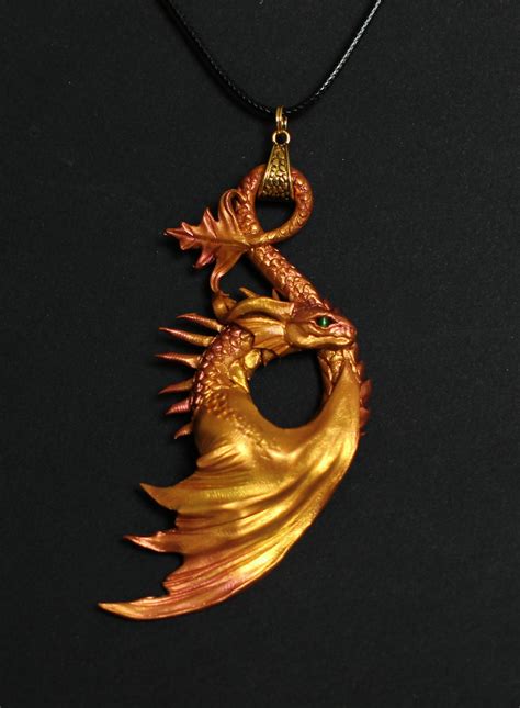Little Golden Dragon Necklace Made With Polymer Clay Rdragons