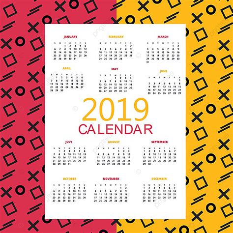 Vector 2019 Calendar Template For Free Download On Pngtree