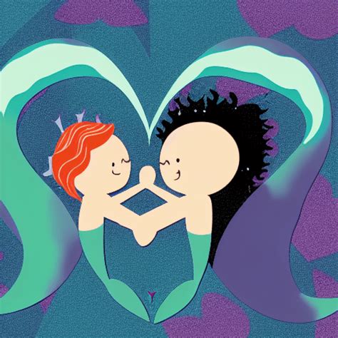 Mermaid And Merman Tails In A Heart Shape · Creative Fabrica