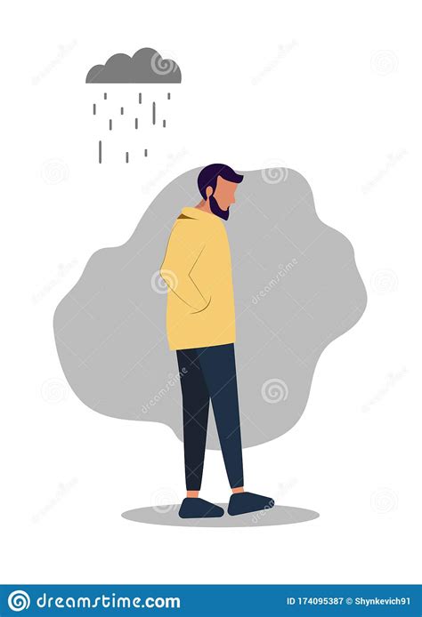 Sad Man A Young Man Goes Sadly Looking Down Rain Clouds A Sad Look