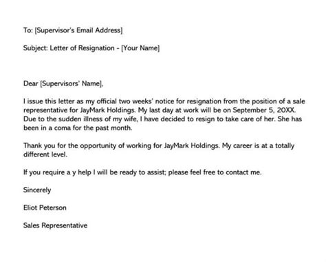 Sample Two 2 Weeks Notice Resignation Letter And Email Example