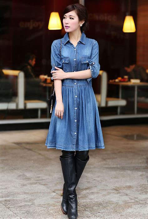 Buy Plus Sizes New Fashion Ladies Blue Denim Dress