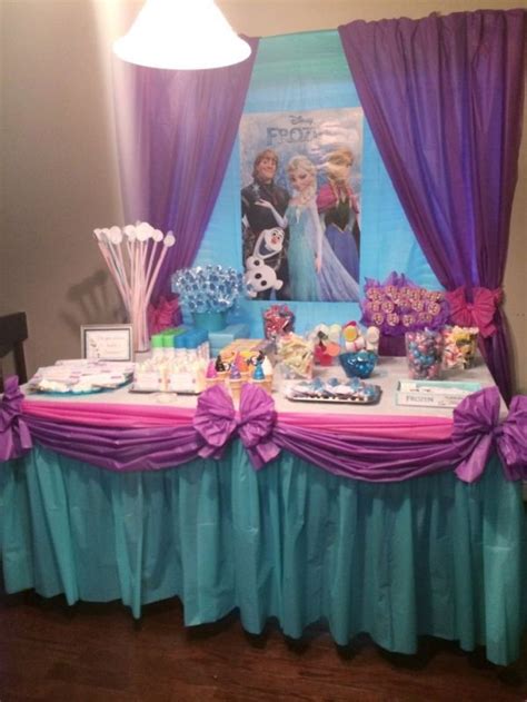 Frozen Birthday Party Ideas Candy Buffet Cake Table With Anna And