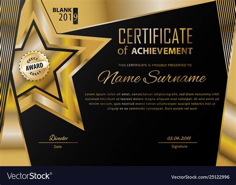 Official Black Certificate With Gold Design Vector Image