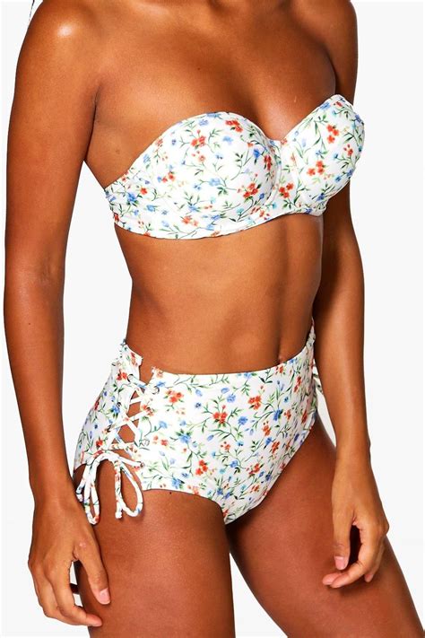 Ditsy Floral Lace Up Underwired Bikini Bikinis Womens Swimsuits