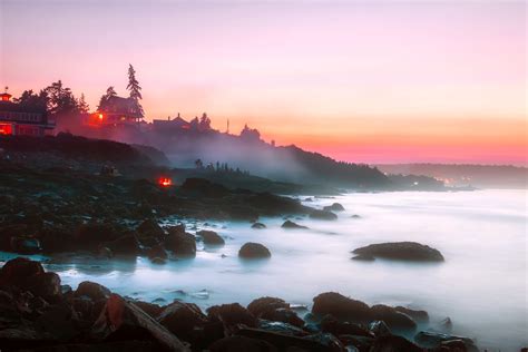 Ogunquit Sunset Over Misty Seashore In Maine Image Free Stock Photo