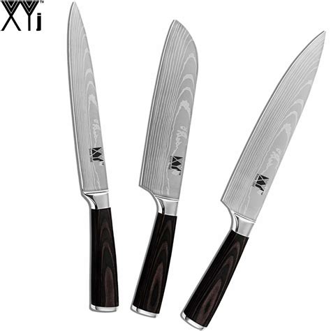 knife kitchen chef brand handle wood steel santoku xyj sets slicing 7cr17 stainless tools