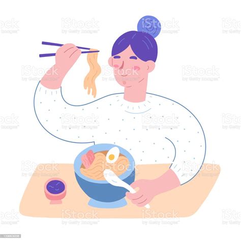 Woman Eating Ramen Noodle Soup Japanese Food Cute Girl Eating And