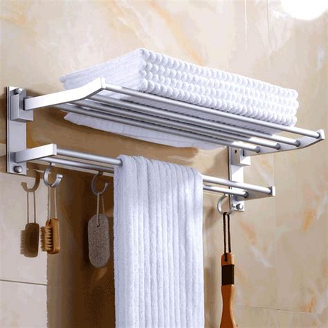 2 Layers Bathroom Hanging Towel Rack Aluminum Folding Shelves Shopee