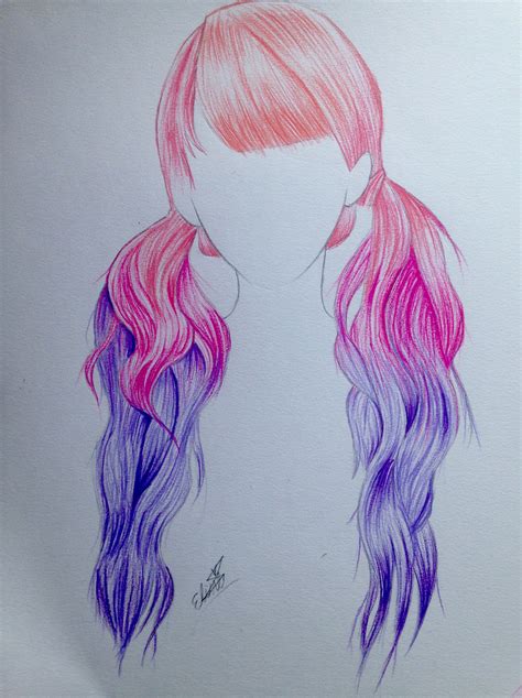 Pink Purple Ombré Hair Drawing Artistic Addictions Art Drawings