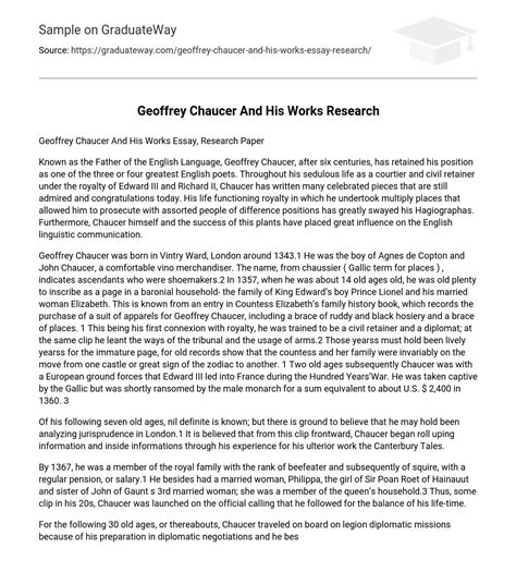 ⇉geoffrey Chaucer And His Works Research Essay Example Graduateway