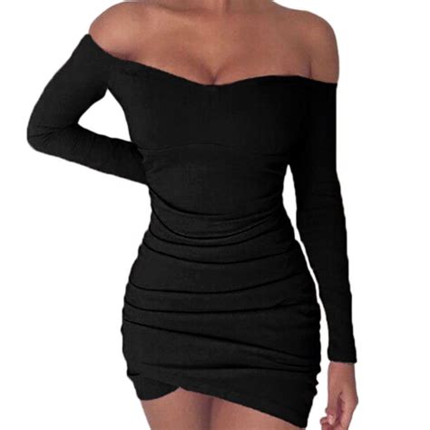Autunm Women Off Shoulder Bodycon Long Sleeve Slim Party Cocktail Mini Dress In Dresses From