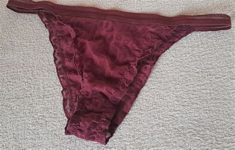 Maroon Nylon String Bikini Sheer Frilly Half Back Tanga Panties Uk 18 2xl Us 10 Ebay
