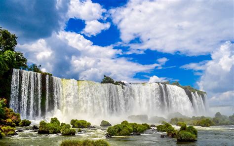 壁紙 ブラジル、イグアスの滝、滝、小川、草、空、雲 2880x1800 Hd 無料のデスクトップの背景 画像