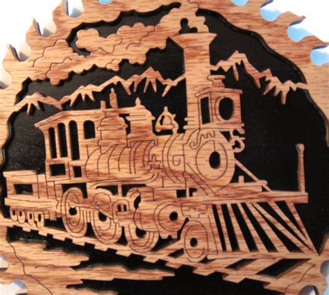 Train Scene In A Saw Blade Scroll Saw Cut Handmade Etsy