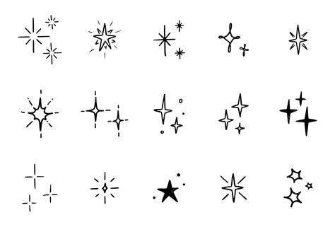 Premium Vector Line Star Glitter Shine Of Doodle Set Star Shine Glow