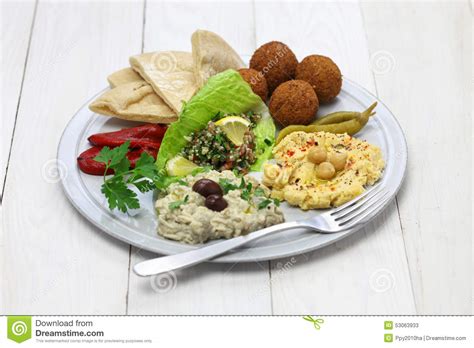 Hummus Falafel Baba Ghanoush Tabbouleh Stock Image Image Of Dinner