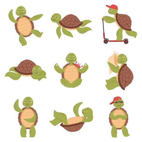Cute Cartoon Turtles Walking Illustrations Royalty Free Vector
