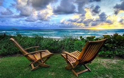 Sunset Beach Chair Garden Nature Sea Summer