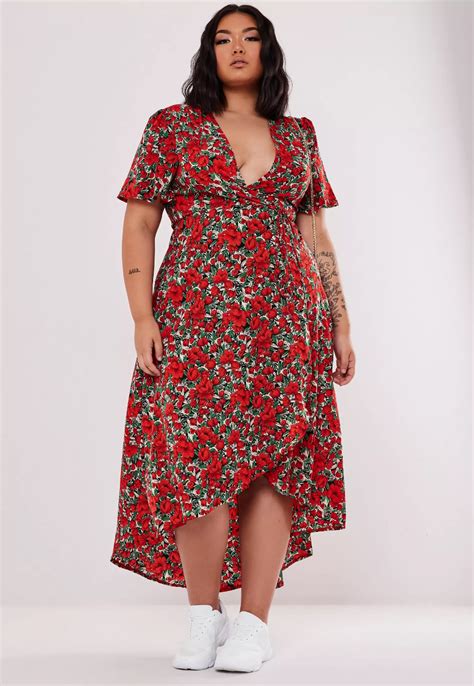 Plus Size Black Floral Wrap Midi Dress Missguided Midi Dress Plus