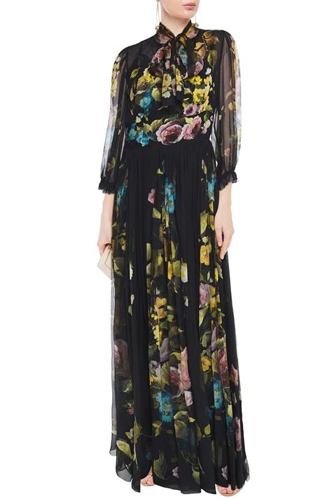Dolce Gabbana Pussy Bow Floral Print Silk Chiffon Gown The Outnet