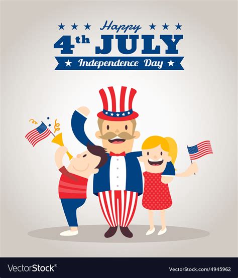 Uncle Sam Cartoon With Kids Happy 4th Of July Vector Image