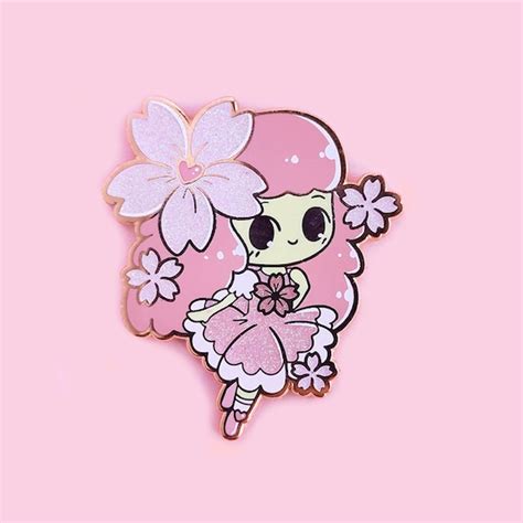 Sakura Cherry Blossom Chibi Girl Cute Enamel Lapel Pin Badge Etsy