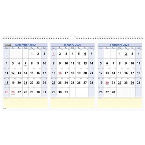 At A Glance Quicknotes Three Month Horizontal Wall Calendar Large