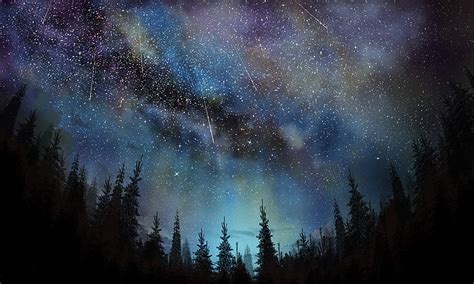 Hd Wallpaper Aurora Borealis Sky Stars Meteors Night