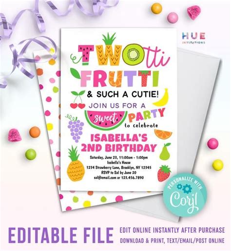 Twotti Frutti 2nd Birthday Invitation Instant Download Etsy 2nd