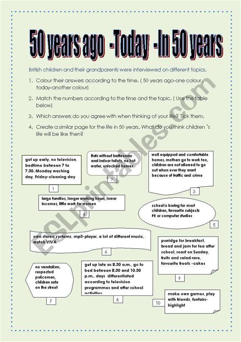 50 Years Ago Today In 50 Years Esl Worksheet By Rotkappe