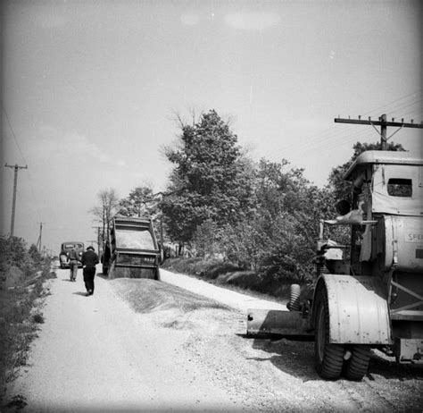Dump Truck Pouring Gravel Onto Road Photograph Wisconsin Historical