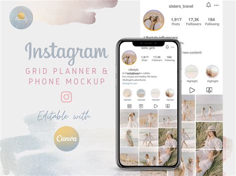 Instagram Grid Planner Iphone Mockup Template Canva Editable Etsy