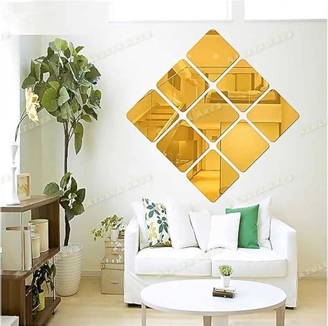 Atulya Arts 9 Pieces 6inch Decorative Square Mirror Wall Sticker 3d Acrylic Stickers For Wall