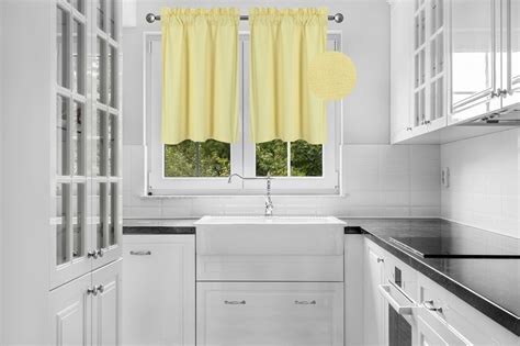 2 Pieces R16 Yellow Solid Color Tier Panels Rod Pocket Window Curtain