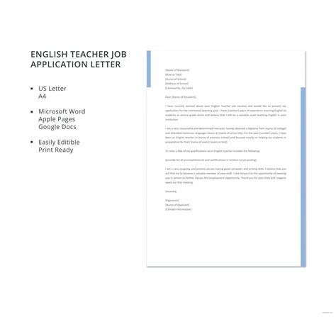 Letter Of Application For English Teacher