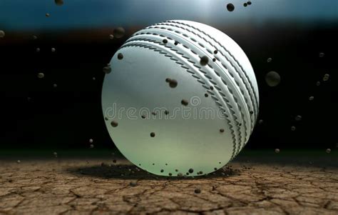 Cricket Ball Striking Ground With Particles At Night Stock Image