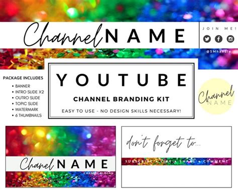 Rainbow Glitter Pride Youtube Channel Art Canva Branding Etsy